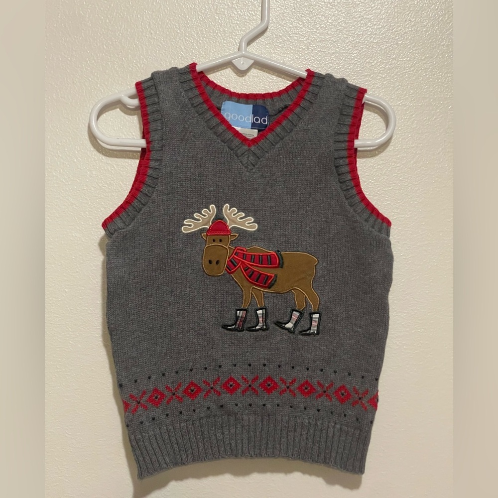 Good Lad Gray and Red Moose Sweater Vest